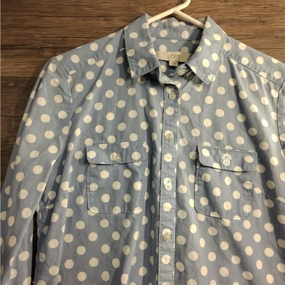 LOFT Light Blue Polka Dot Button Down Shirt - Picture 2 of 8